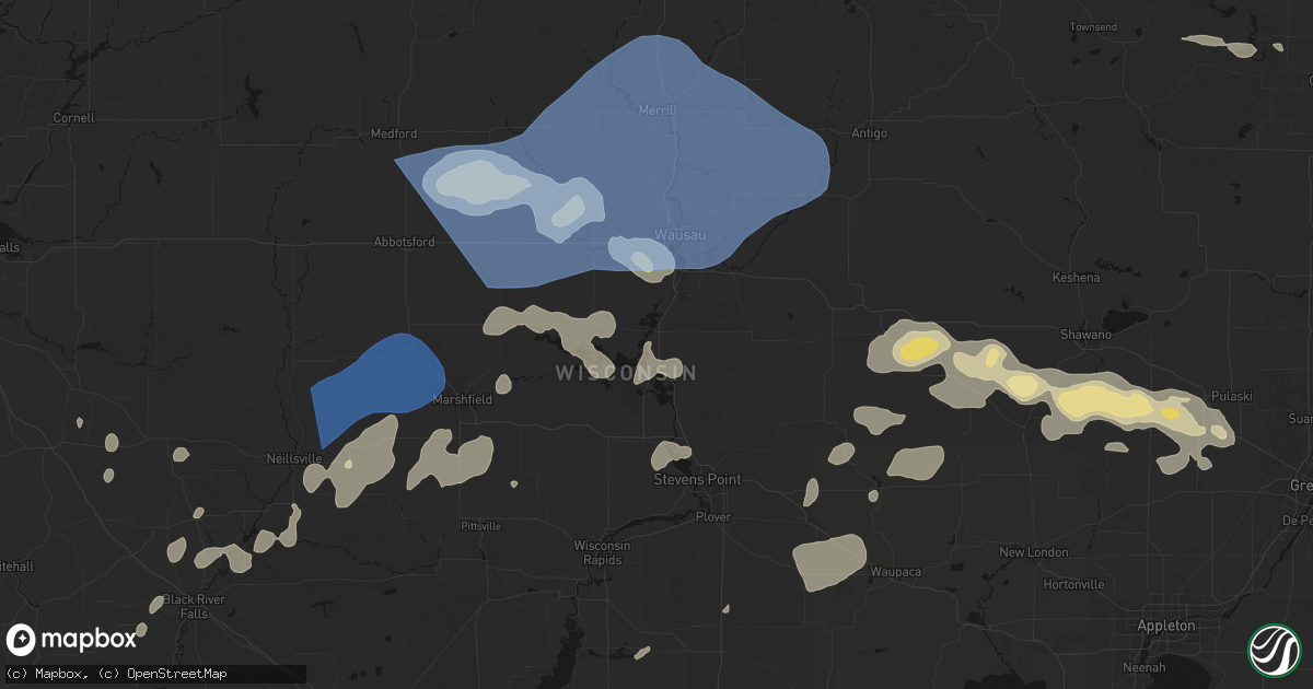 Hail map in Mosinee, WI on June 10, 2026