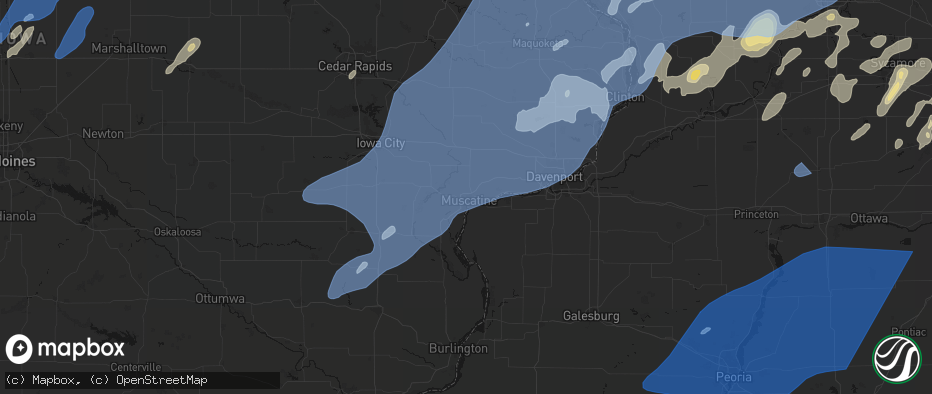 Hail map in Muscatine, IA on June 10, 2026