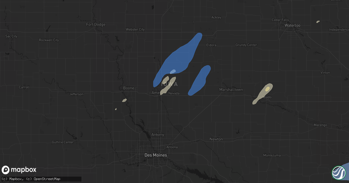 Hail map in Nevada, IA on June 10, 2026