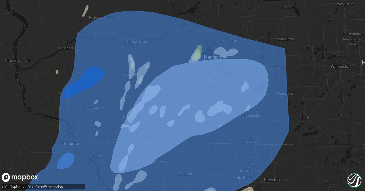 Hail map in New Glarus, WI on June 10, 2026