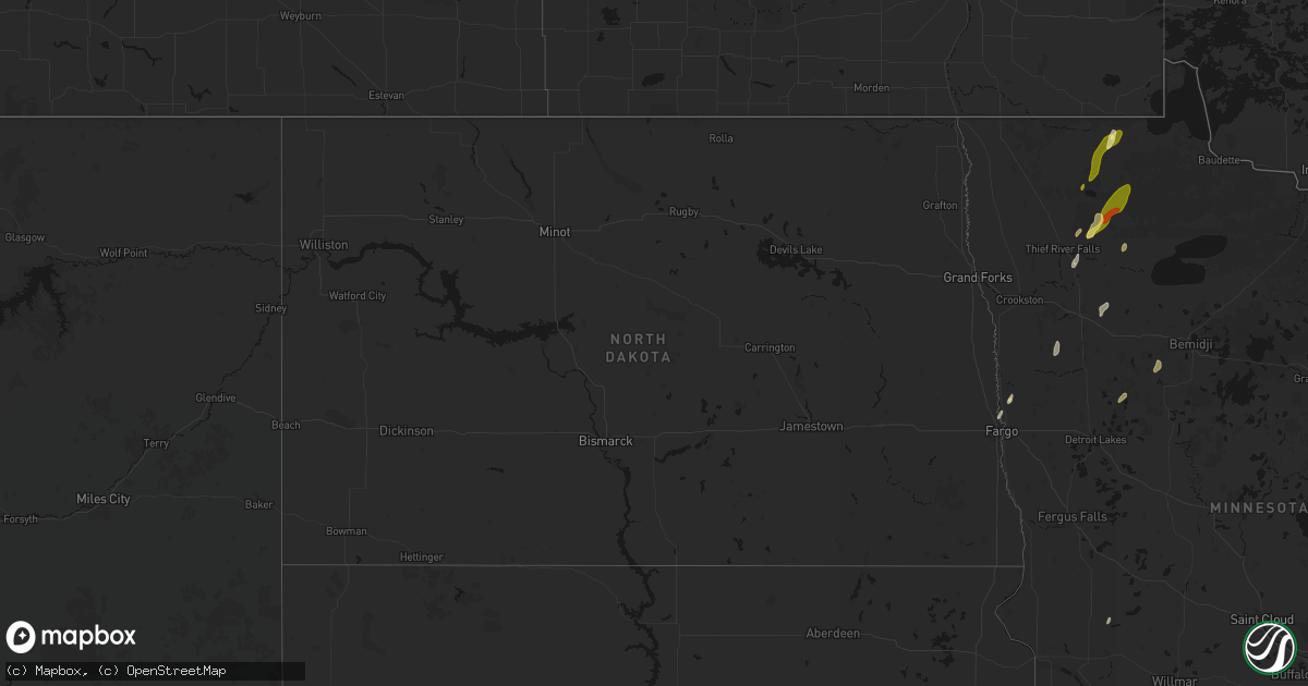 Hail map in North Dakota on June 10, 2026