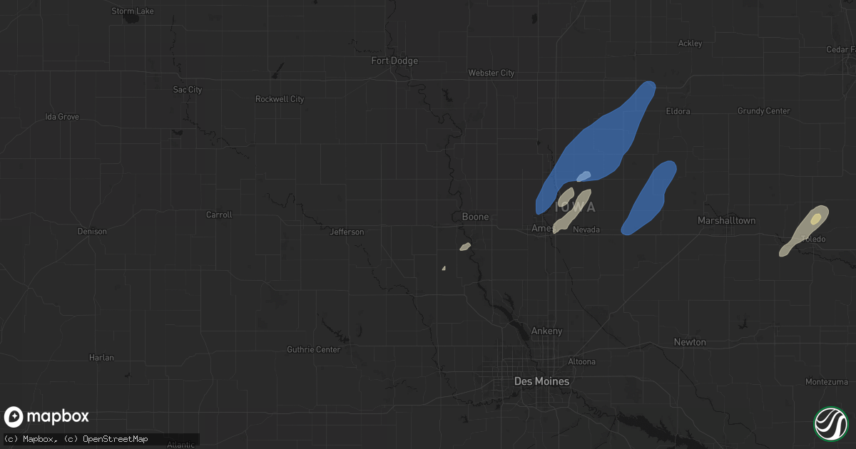 Hail map in Ogden, IA on June 10, 2026
