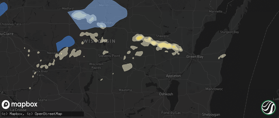 Hail map in Ogdensburg, WI on June 10, 2026