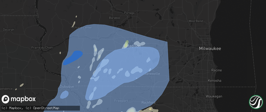 Hail map in Oregon, WI on June 10, 2026
