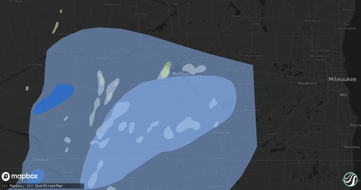 Hail map in Oregon, WI on June 10, 2026
