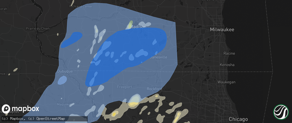 Hail map in Orfordville, WI on June 10, 2026