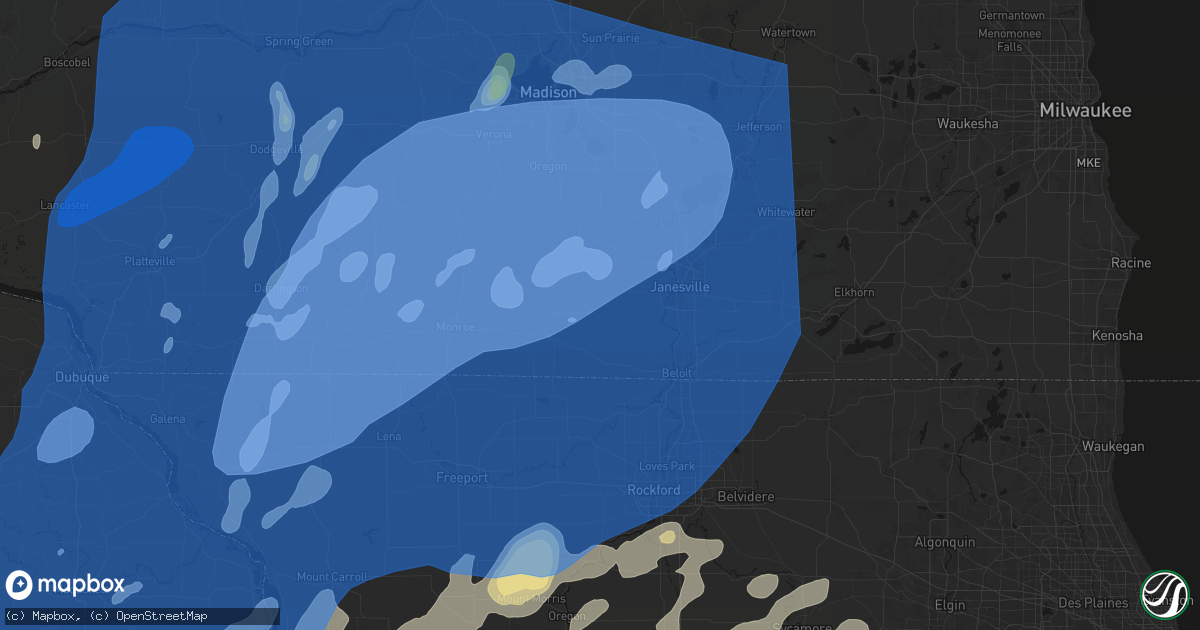 Hail map in Orfordville, WI on June 10, 2026