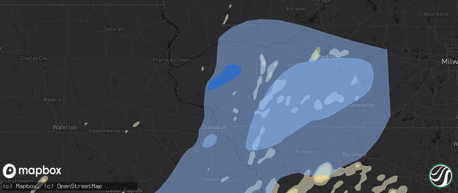 Hail map in Platteville, WI on June 10, 2026