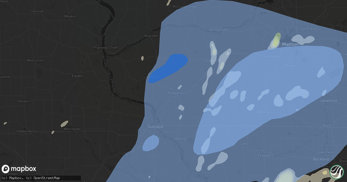 Hail map in Platteville, WI on June 10, 2026