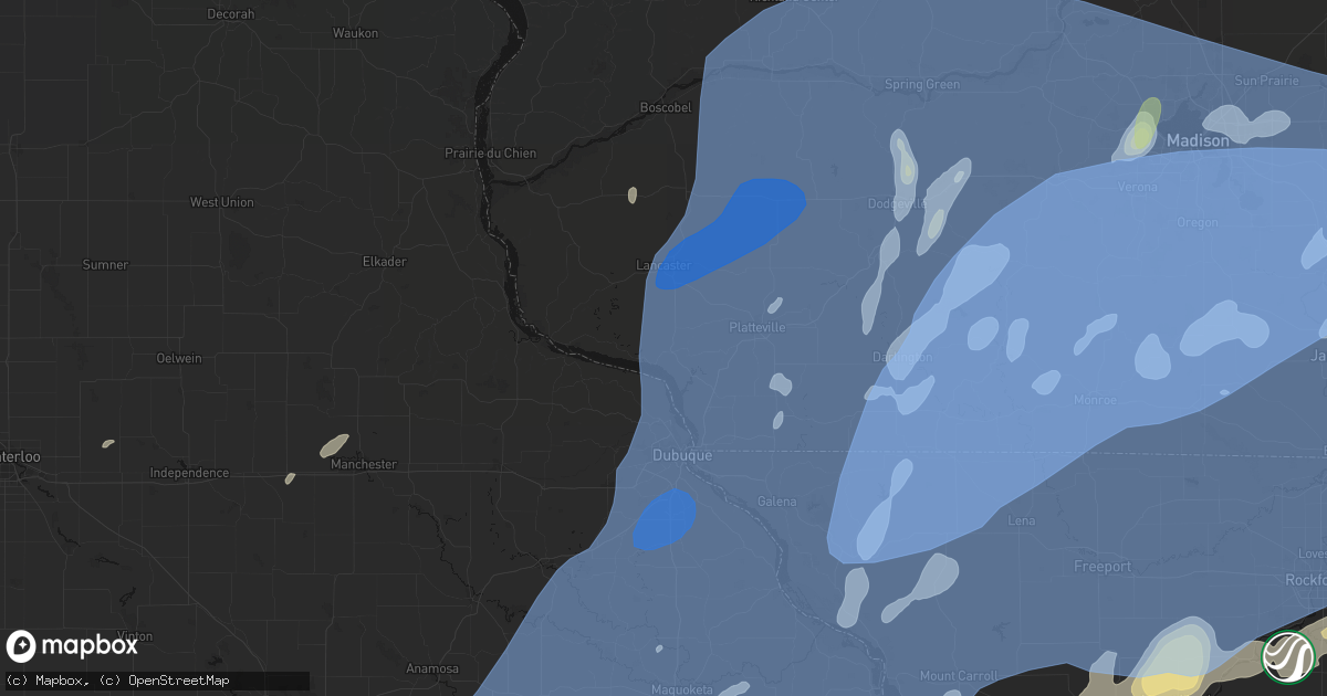 Hail map in Potosi, WI on June 10, 2026