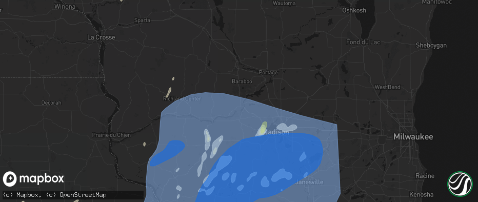 Hail map in Prairie Du Sac, WI on June 10, 2026