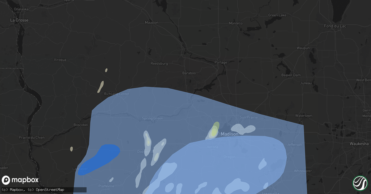 Hail map in Prairie Du Sac, WI on June 10, 2026