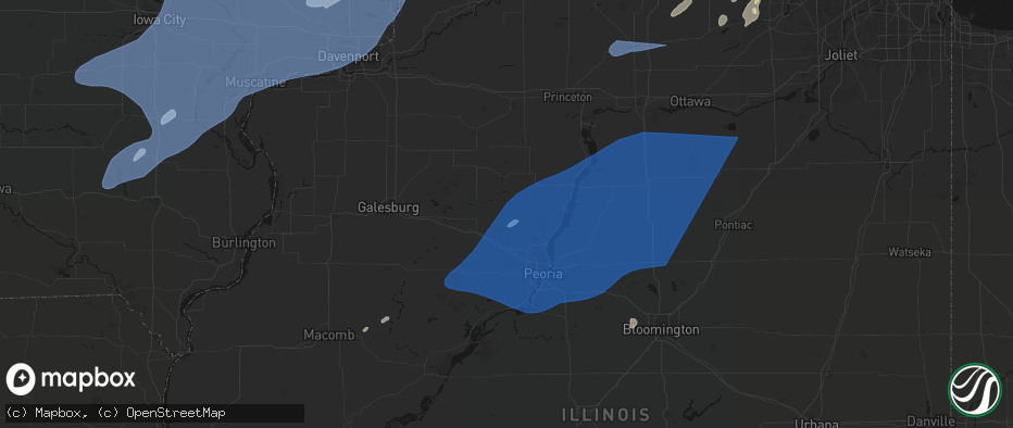 Hail map in Princeville, IL on June 10, 2026