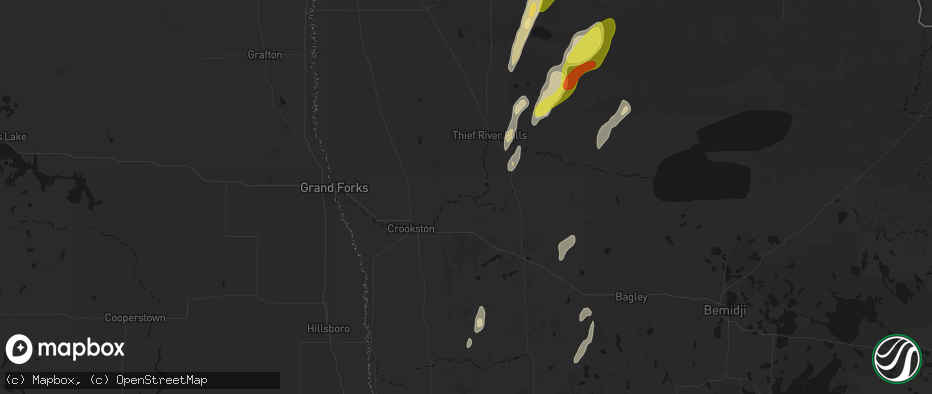 Hail map in Red Lake Falls, MN on June 10, 2026