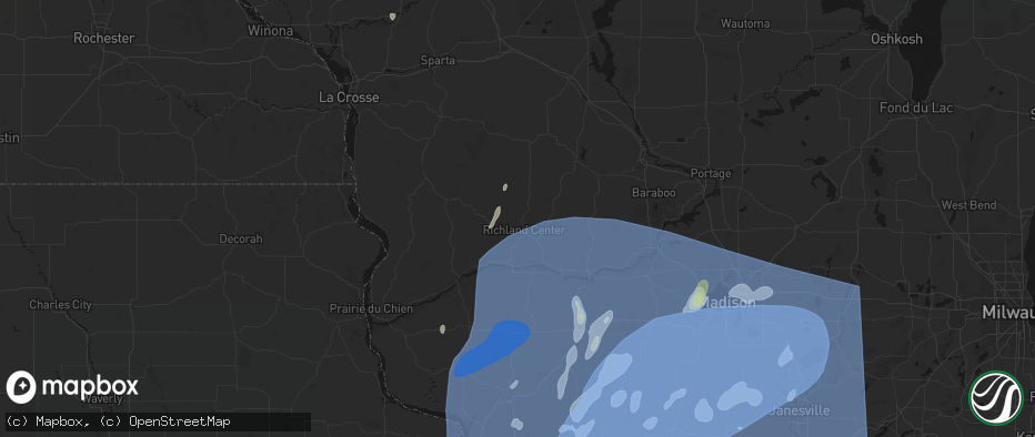 Hail map in Richland Center, WI on June 10, 2026