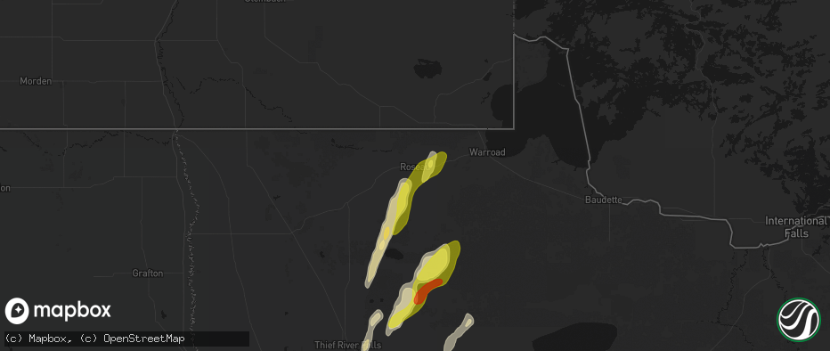 Hail map in Roseau, MN on June 10, 2026