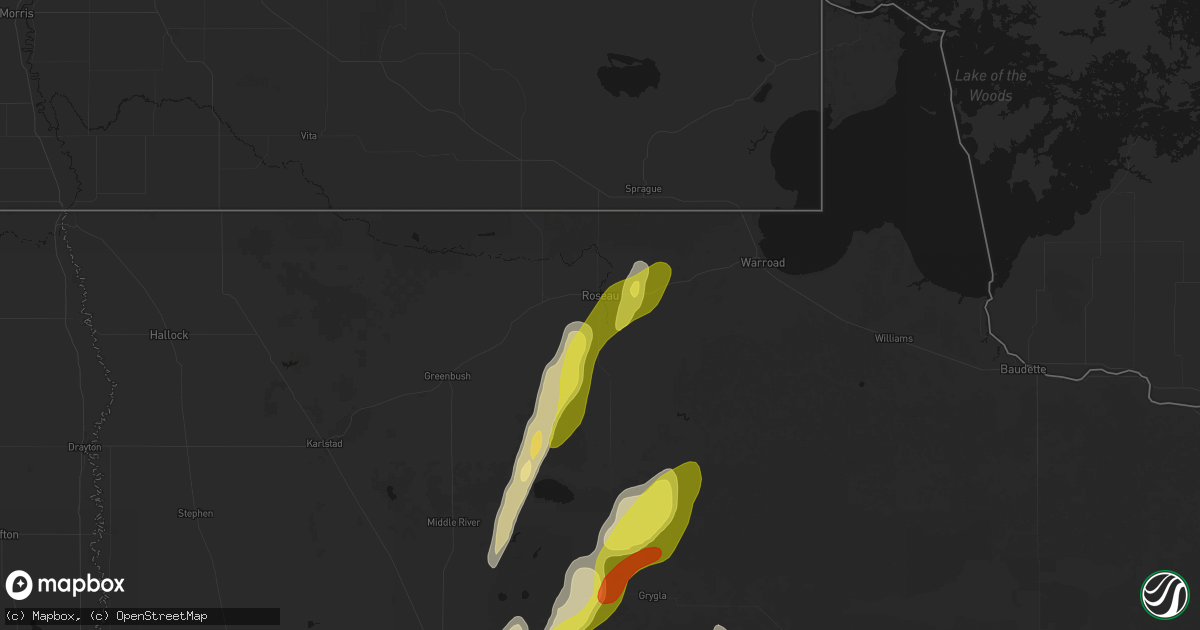 Hail map in Roseau, MN on June 10, 2026