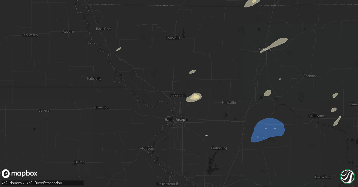Hail map in Savannah, MO on June 10, 2026