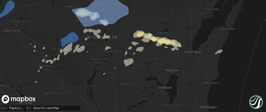 Hail map in Scandinavia, WI on June 10, 2026