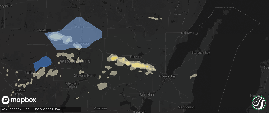 Hail map in Shawano, WI on June 10, 2026