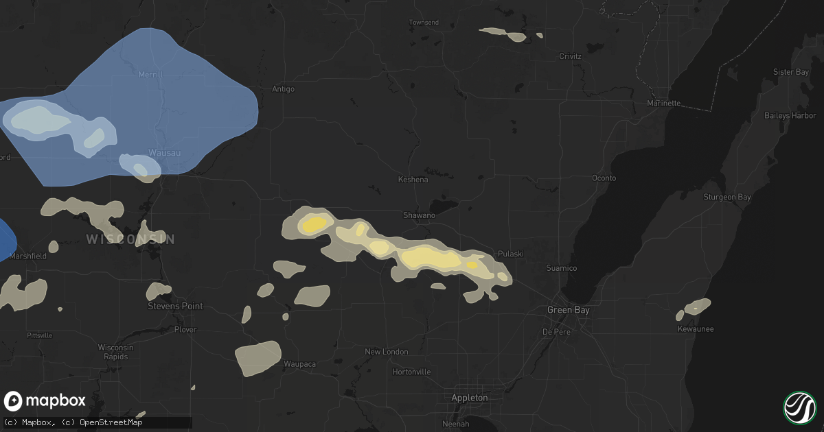 Hail map in Shawano, WI on June 10, 2026