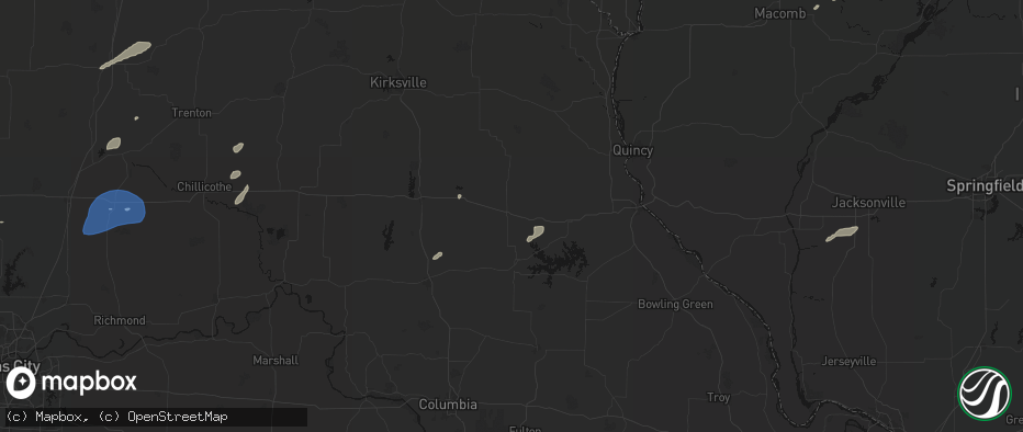 Hail map in Shelbina, MO on June 10, 2026