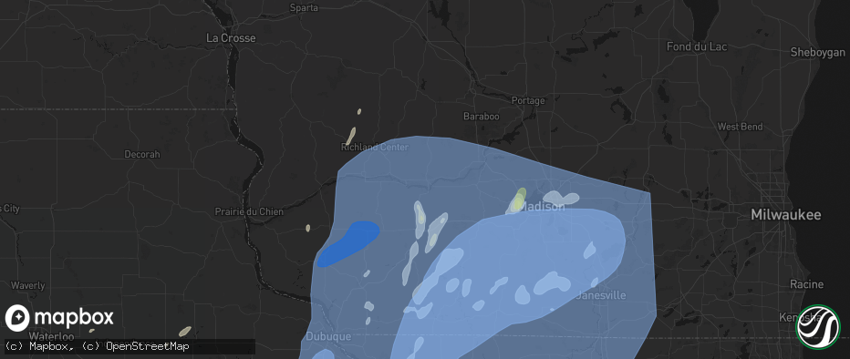 Hail map in Spring Green, WI on June 10, 2026