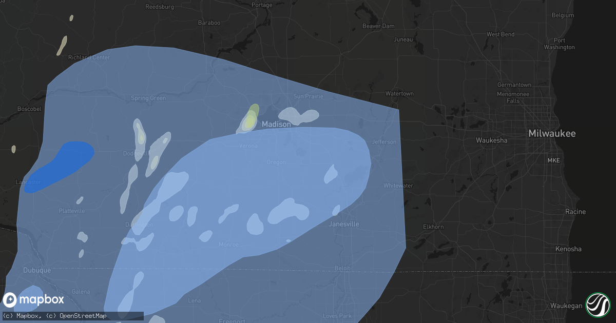 Hail map in Stoughton, WI on June 10, 2026