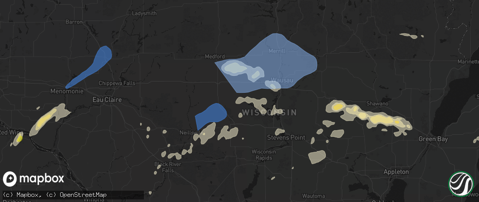 Hail map in Stratford, WI on June 10, 2026