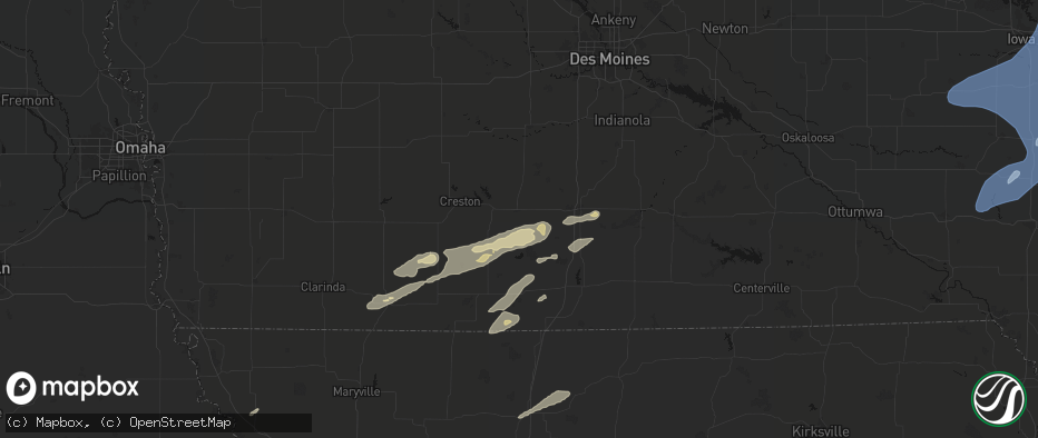 Hail map in Thayer, IA on June 10, 2026
