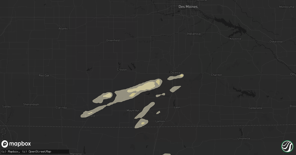 Hail map in Thayer, IA on June 10, 2026