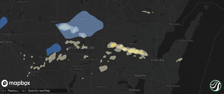 Hail map in Tigerton, WI on June 10, 2026