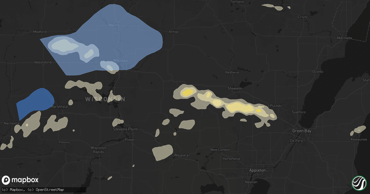 Hail map in Tigerton, WI on June 10, 2026