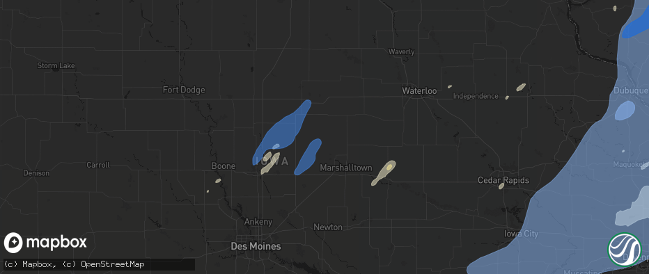 Hail map in Union, IA on June 10, 2026