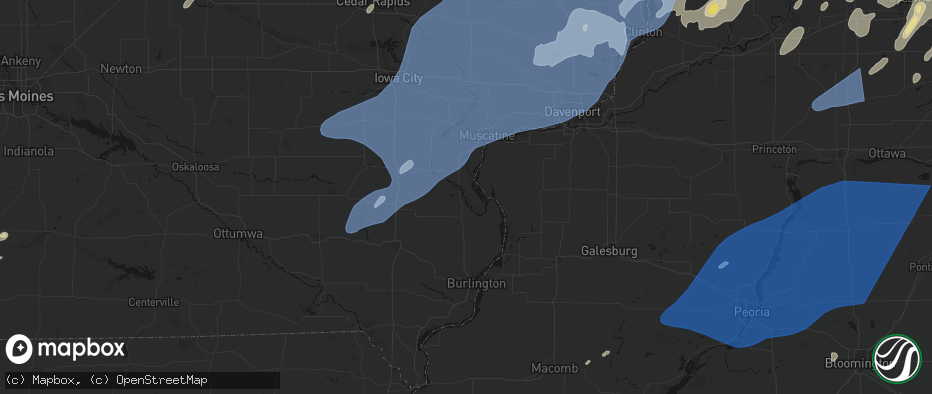 Hail map in Wapello, IA on June 10, 2026