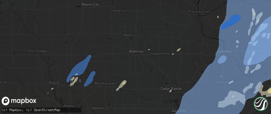 Hail map in Waterloo, IA on June 10, 2026