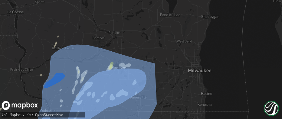 Hail map in Waterloo, WI on June 10, 2026