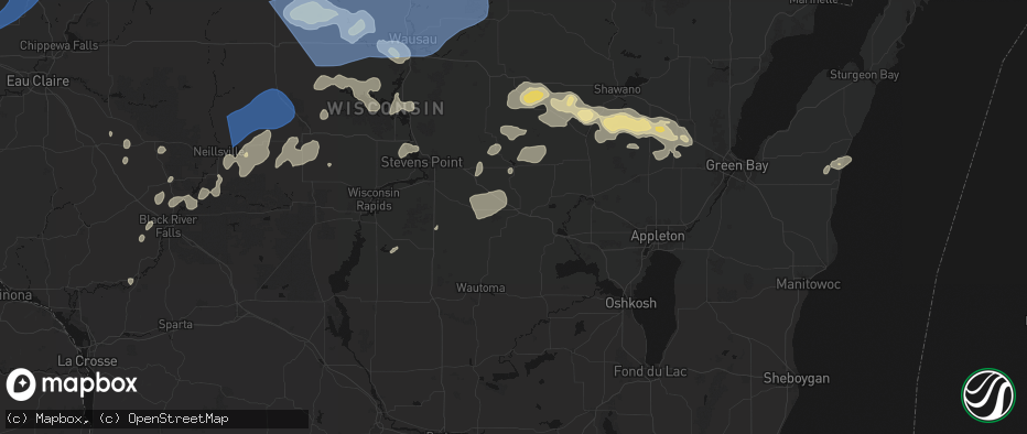 Hail map in Waupaca, WI on June 10, 2026