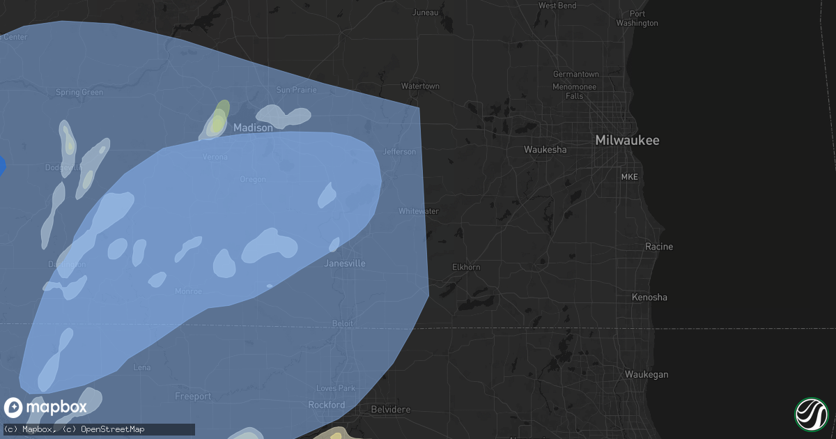 Hail map in Whitewater, WI on June 10, 2026