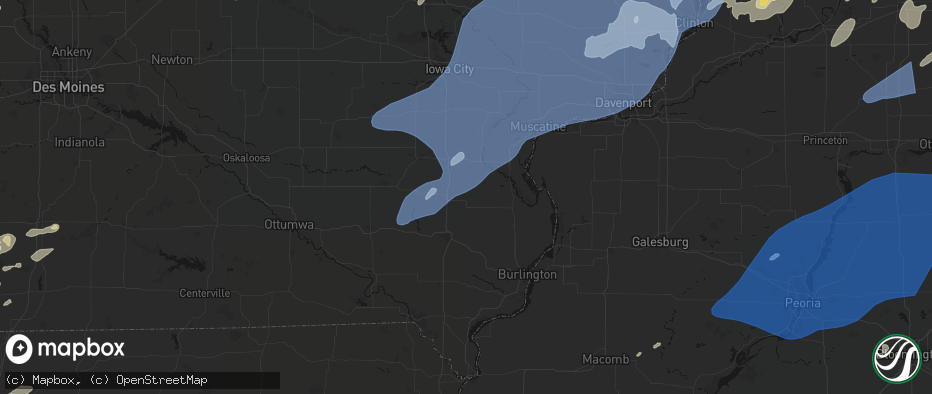 Hail map in Winfield, IA on June 10, 2026