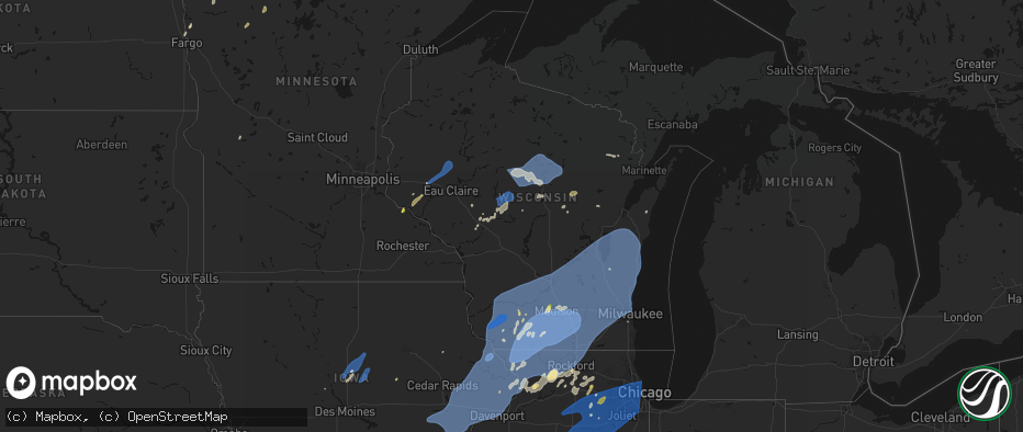 Hail map in Wisconsin on June 10, 2026