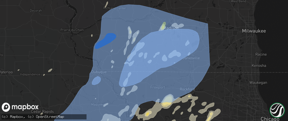 Hail map in Woodford, WI on June 10, 2026