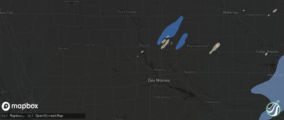Hail map in Woodward, IA on June 10, 2026
