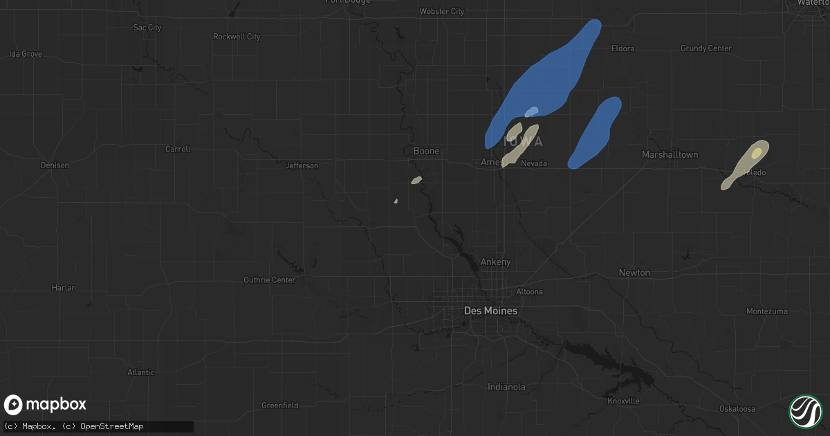 Hail map in Woodward, IA on June 10, 2026