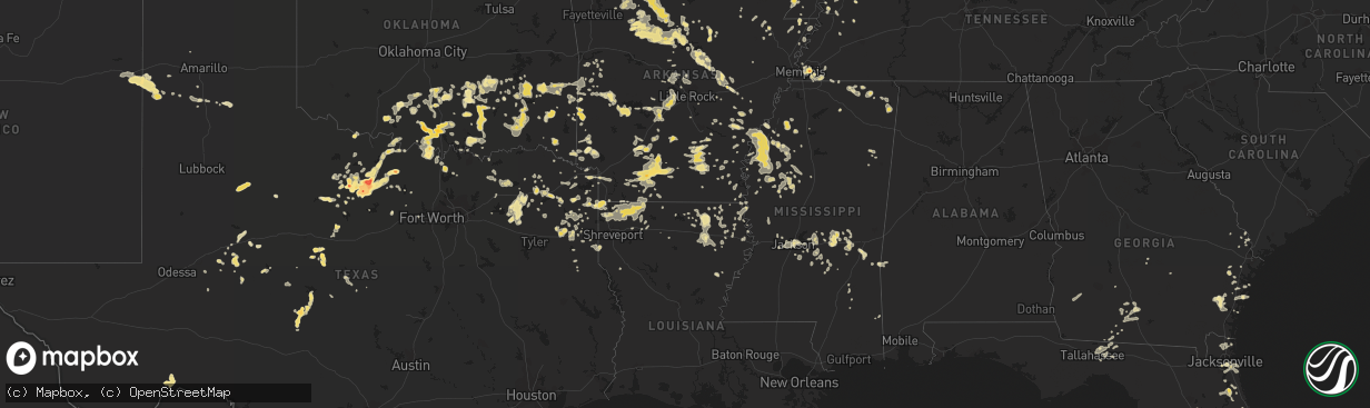 Hail map in Louisiana on June 11, 2012