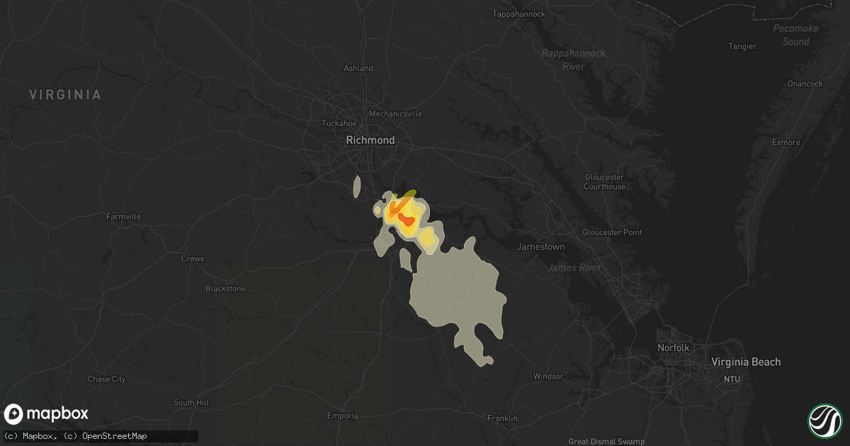 Hail map in Hopewell, VA on June 11, 2014