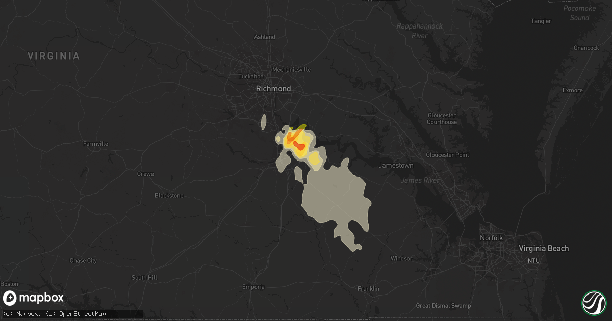 Hail map in Prince George, VA on June 11, 2014