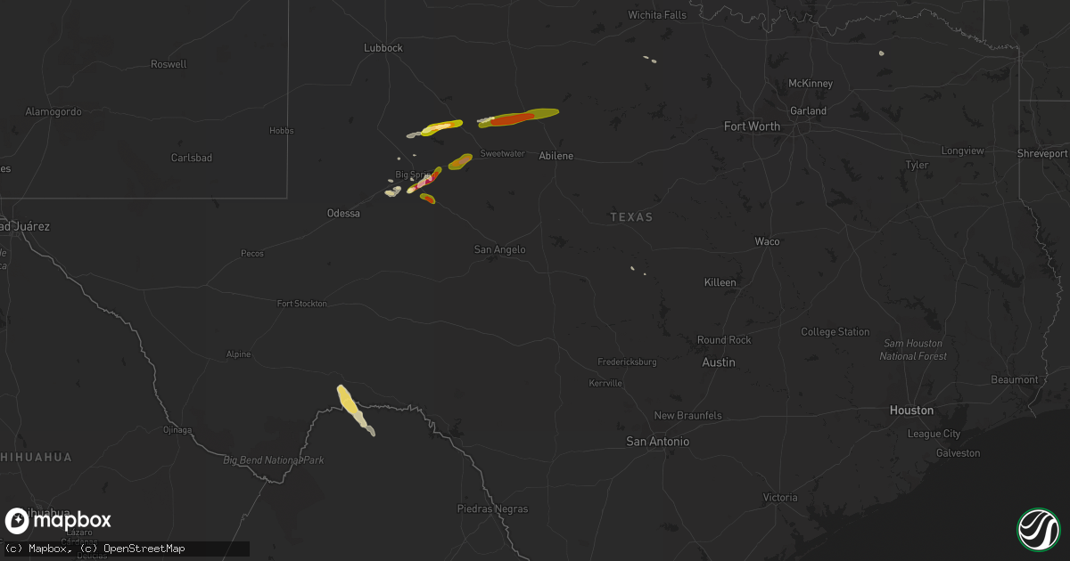 Hail map in Texas on June 11, 2014