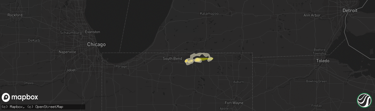 Hail map in Elkhart, IN on June 11, 2015