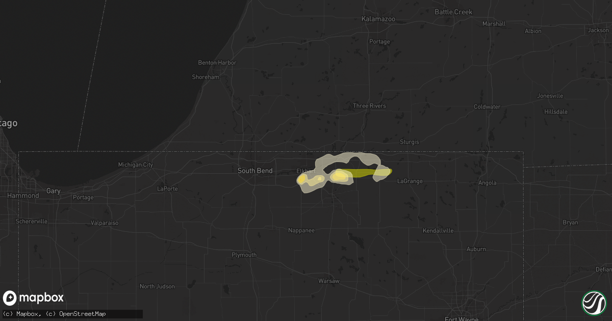 Hail map in Elkhart, IN on June 11, 2015